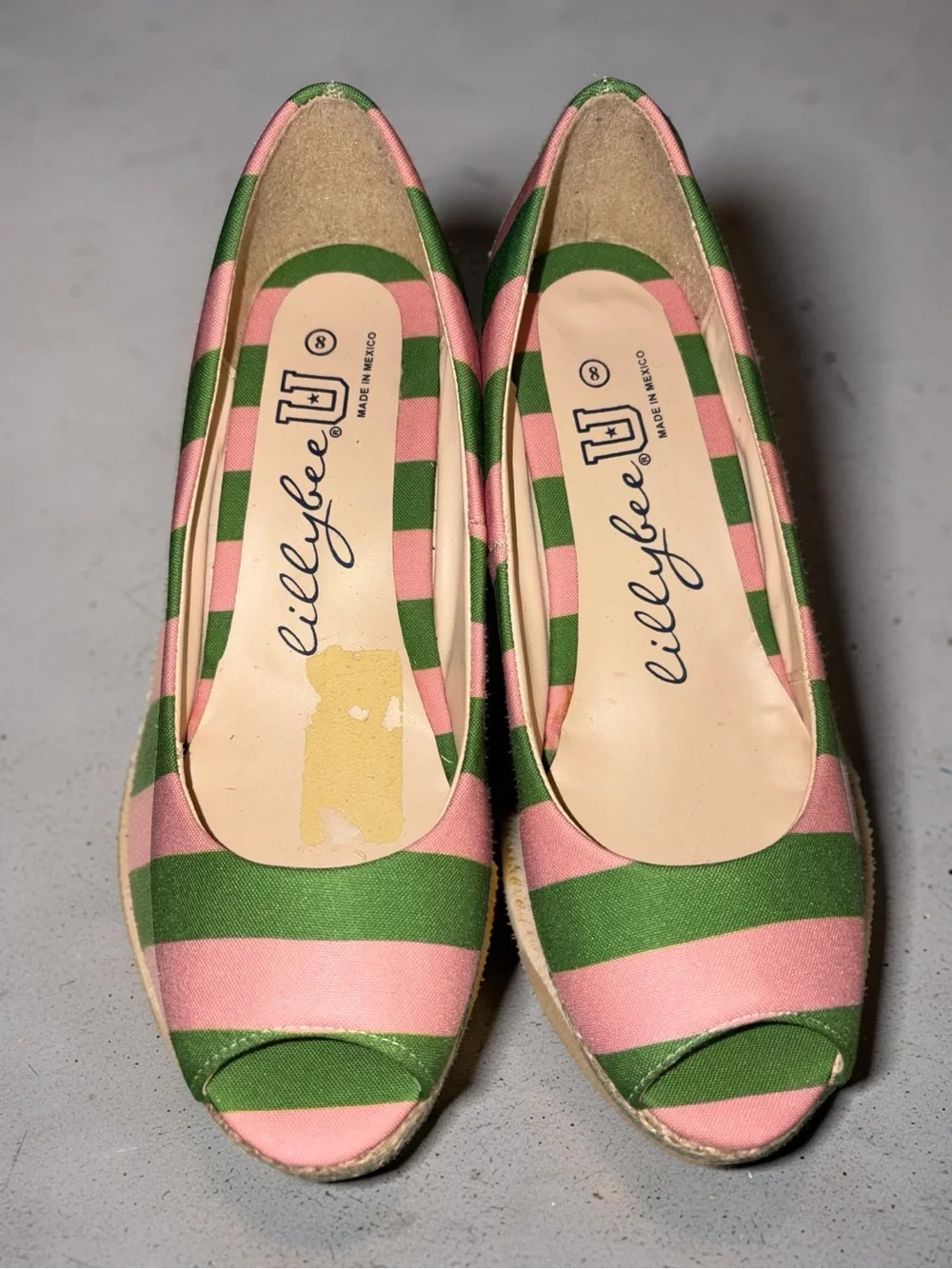 Striped Pink & Green Espadrille Wedge Shoes